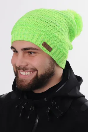 Svítivě zelená  prodloužená zimní pletená čepice s bambulí pro dámy i pány