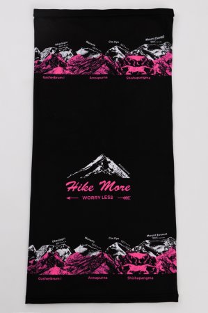 Černý multifunkční sportovní nákrčník-tubus s růžovo-bílým potiskem hor - SVĚTOVÉ OSMITISÍCOVKY
