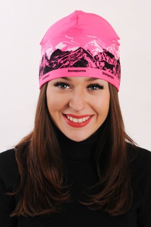 Dámská svítivě růžová sportovní outdoorová čepice s potiskem hor - SVĚTOVÉ OSMITISÍCOVKY