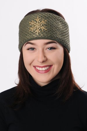 Khaki zelená dámská zimní pletená čelenka